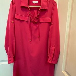 Calvin Klein Pink Long Sleeve Tie Front Dress